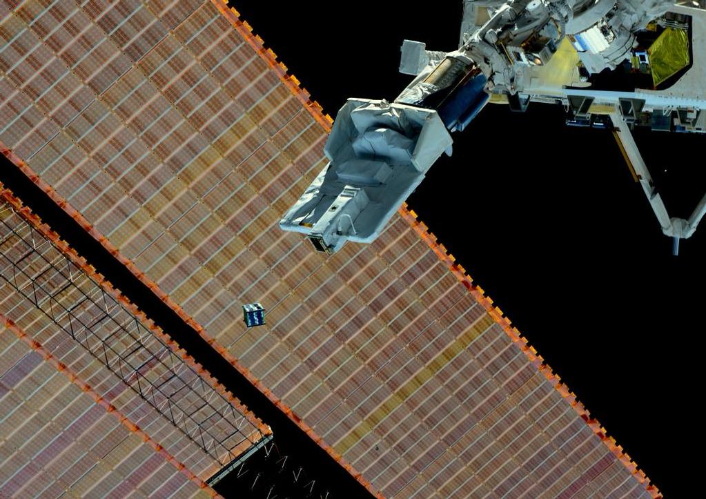 Deployment of a CubeSat from the ISS. Photo: NASA/JAXA